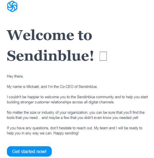 welcome email sendinblue