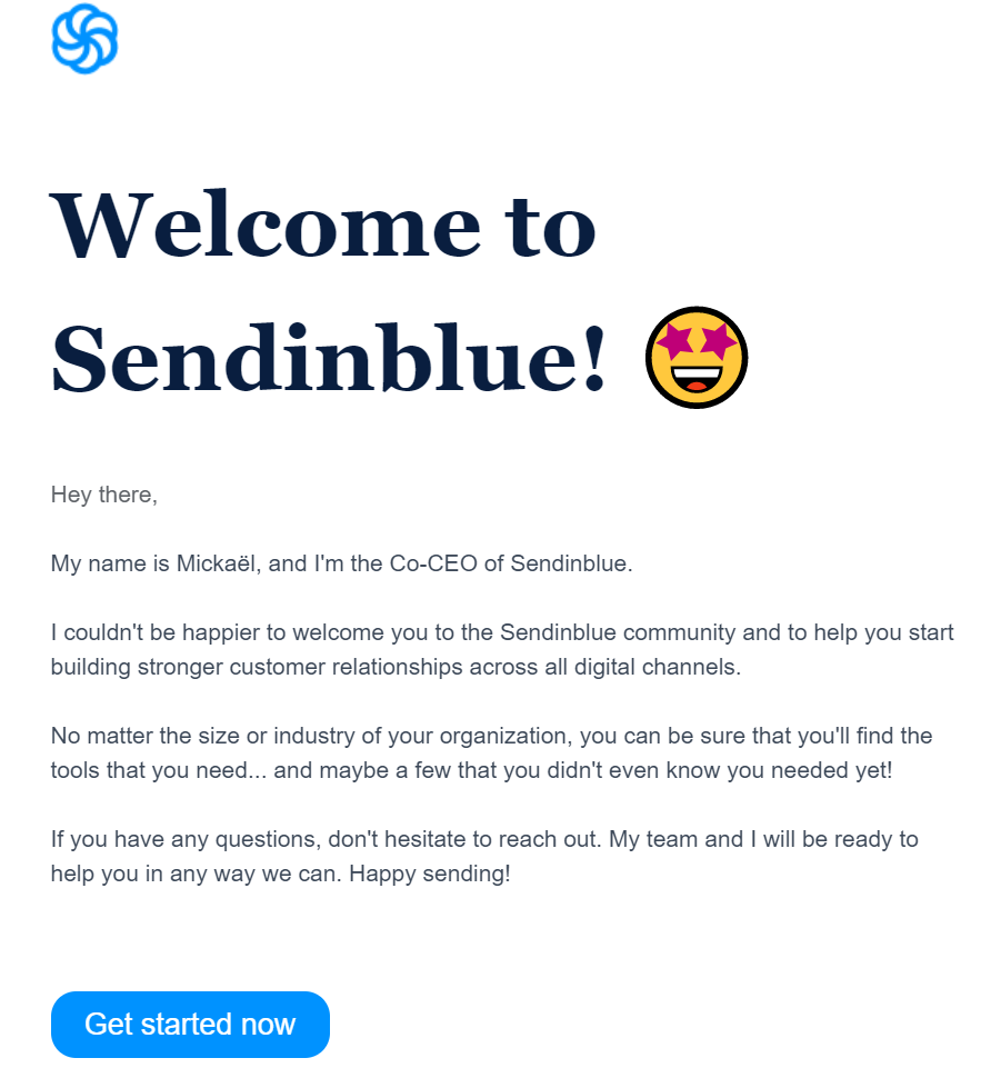 Sendinblue welcome email