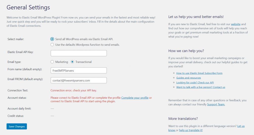 elastic email sender plugin screenshot