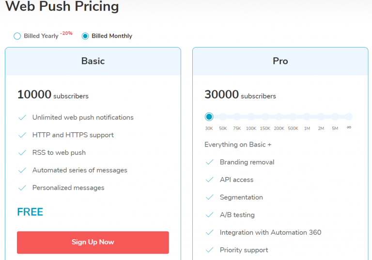 sendpulse web push pricing