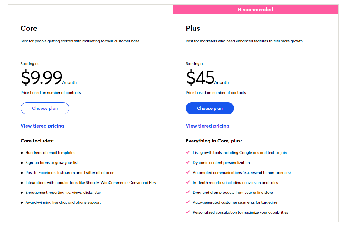 constant contact pricing
