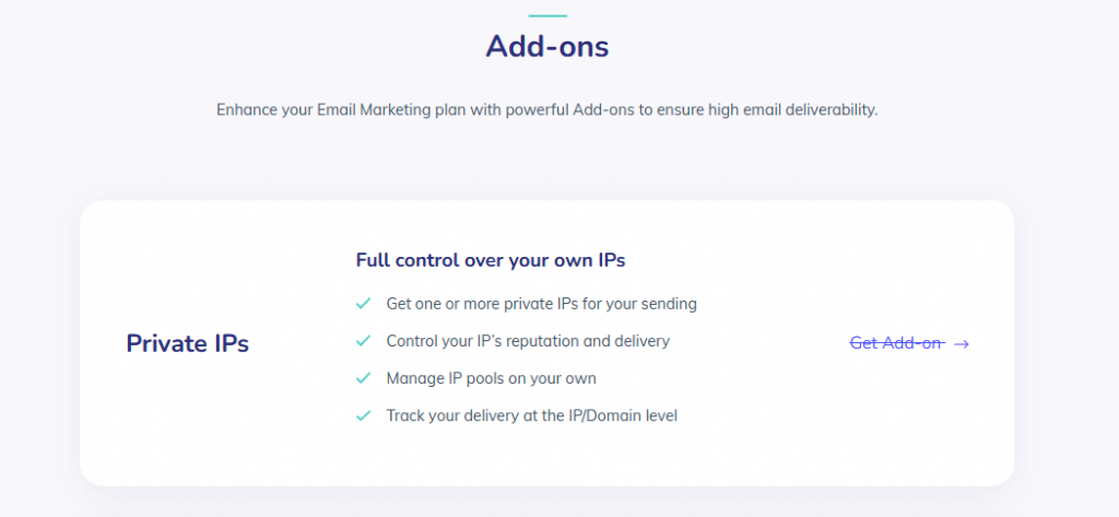 Elastic Email Private IPs Add ons